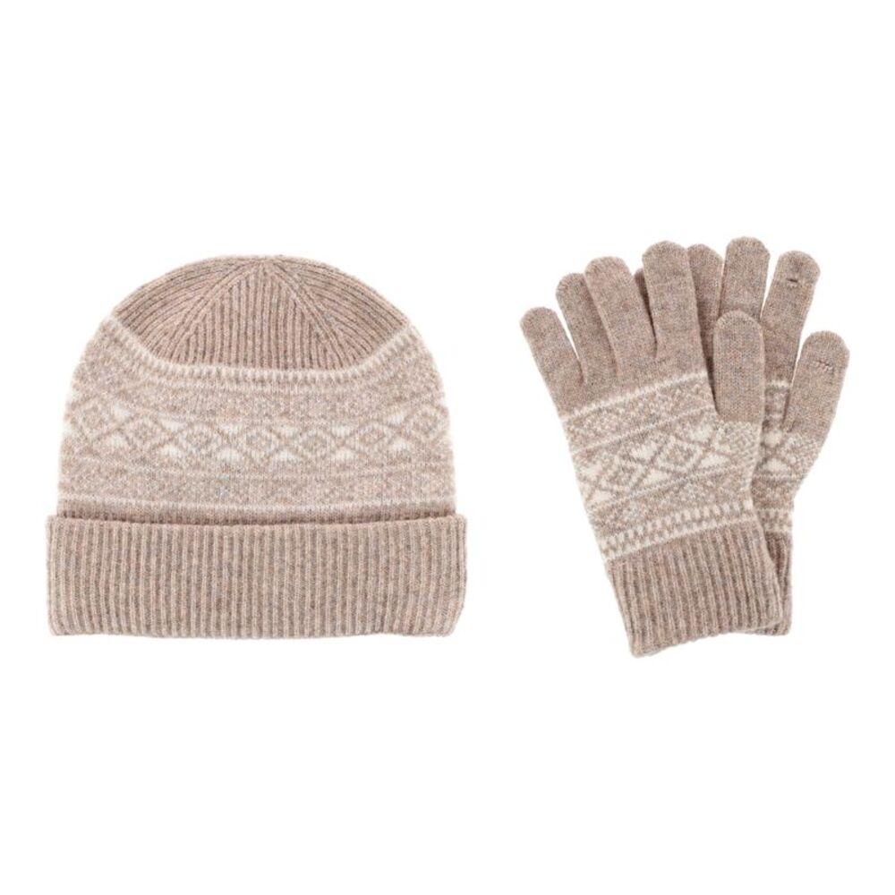Grand Sierra Women's Fair Isle Knit Winter Beanie & Gloves Bundle